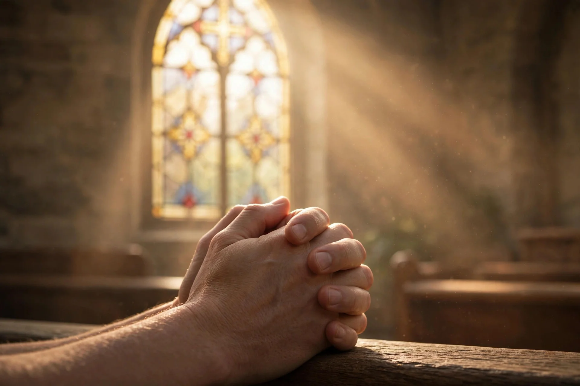 Hands folded in prayer, in a moment of quiet devotion