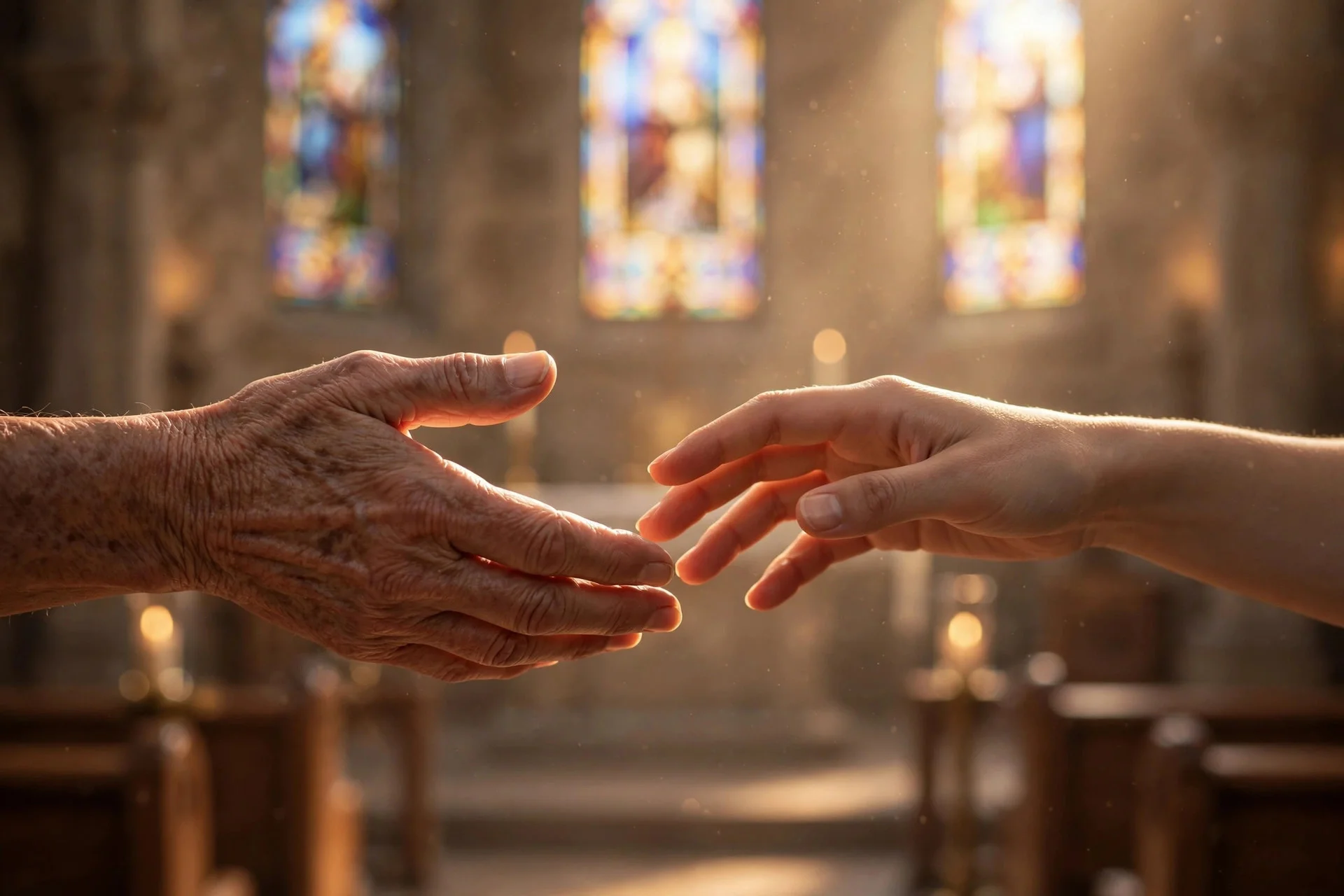 Two hands reaching toward each other: forgiveness that mends