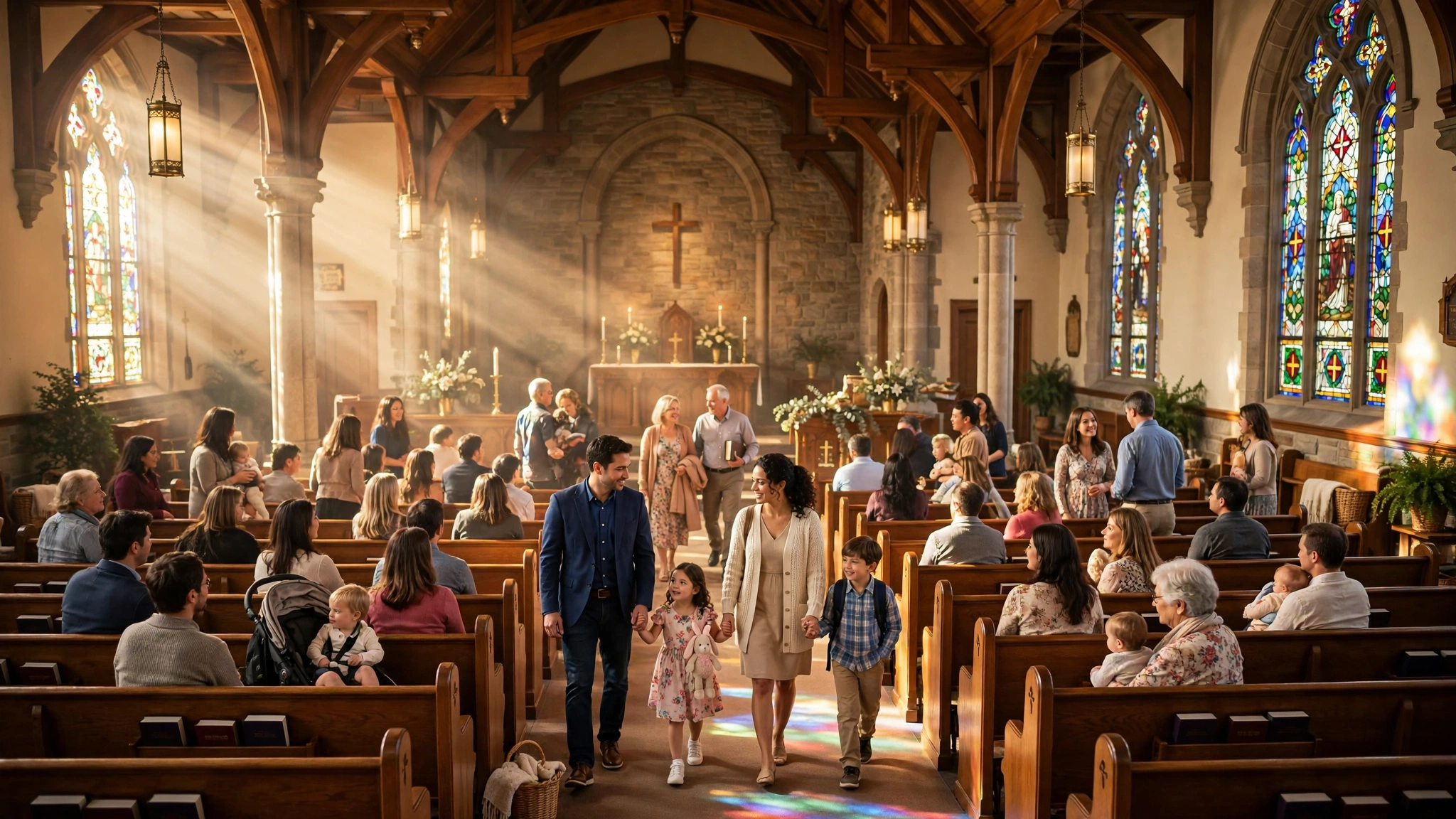 Church filling with people on Sunday morning — 8 million more Americans attending church 2026