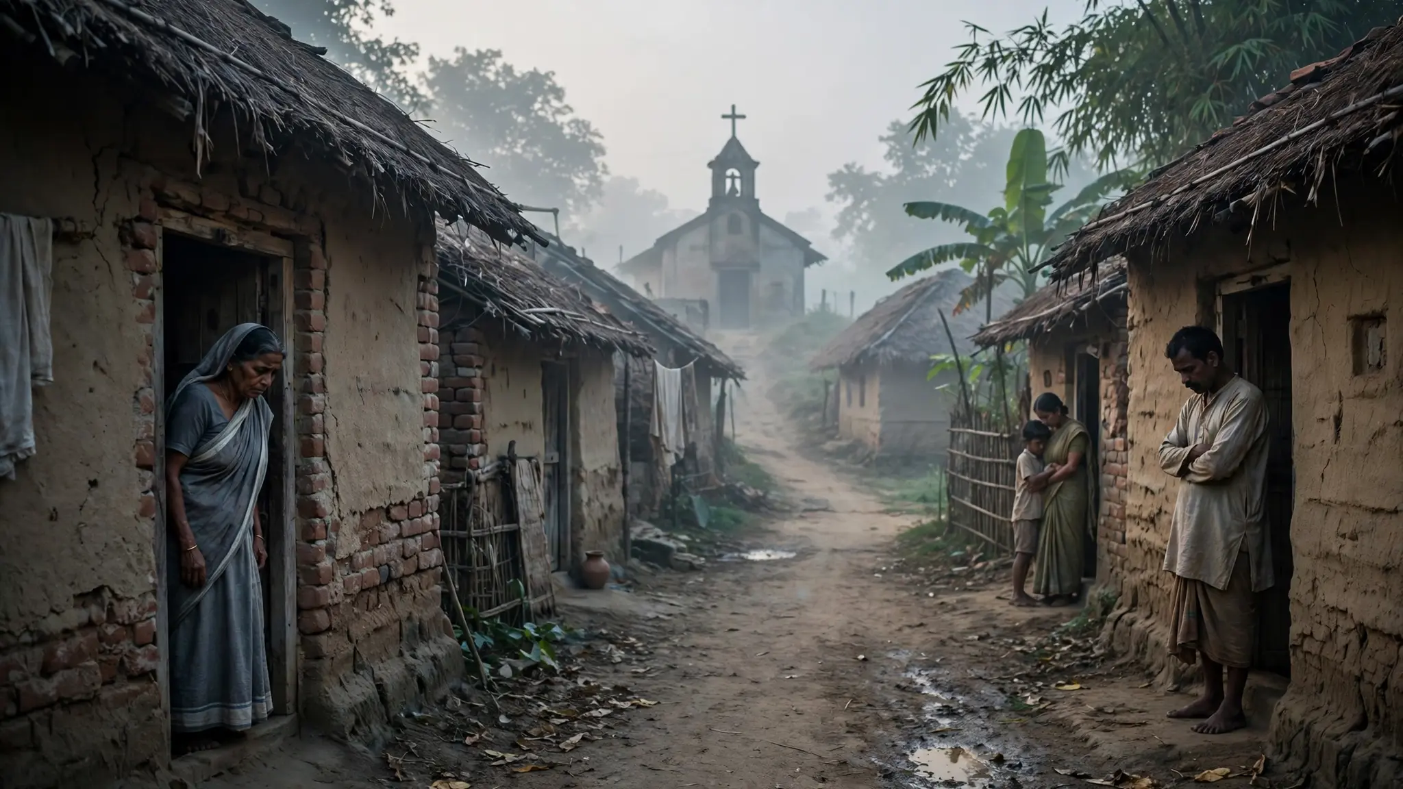 पश्चिम बंगाल के पश्चिम मेदिनीपुर में एक ग्रामीण बस्ती के मकान, जहां तीन ईसाई परिवारों पर अक्टूबर 2026 में हमले का आरोप लगा