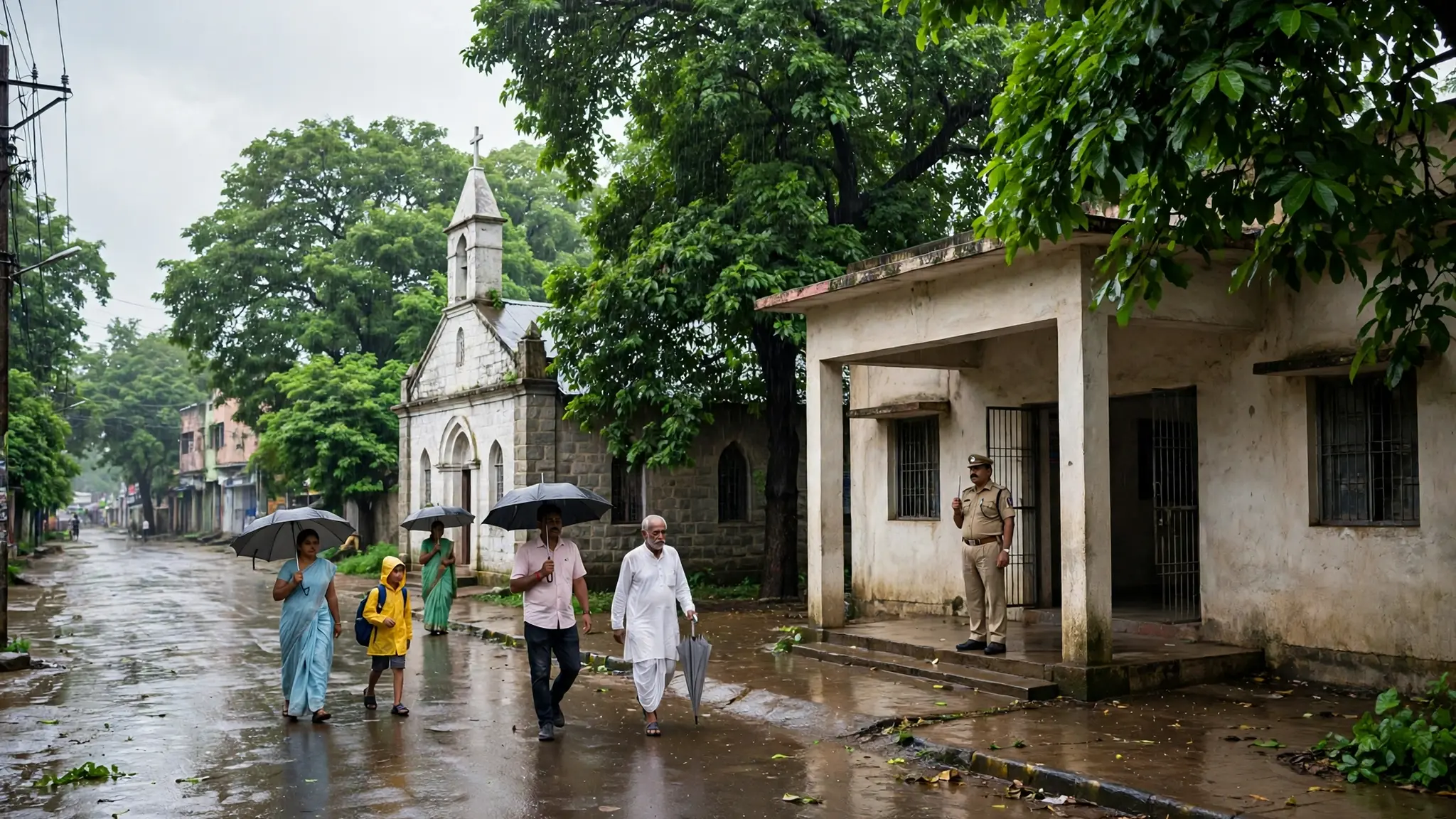 रायपुर छत्तीसगढ़ में पुलिस थाना और चर्च के पास जांच का दृश्य