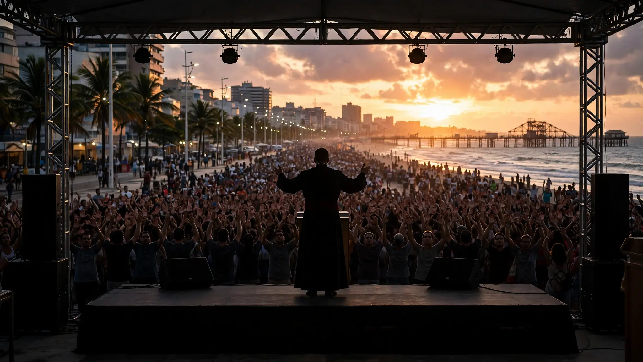 Padre Reginaldo Manzotti leading the Evangelizar é Preciso Fortaleza gathering at Aterro da Praia de Iracema