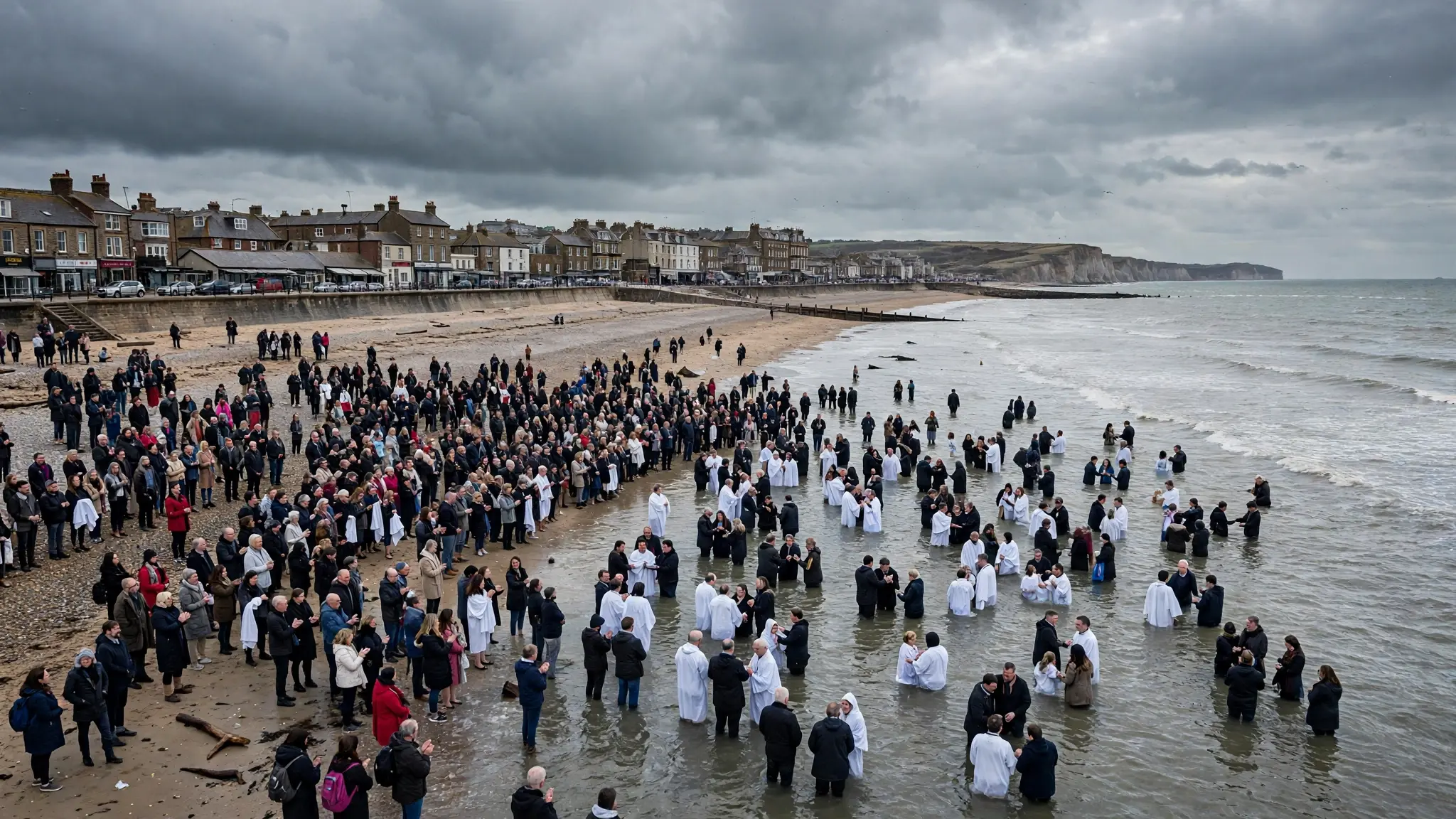 Hundreds of Christians baptized in the North Sea at Bridlington, East Yorkshire, in October 2026