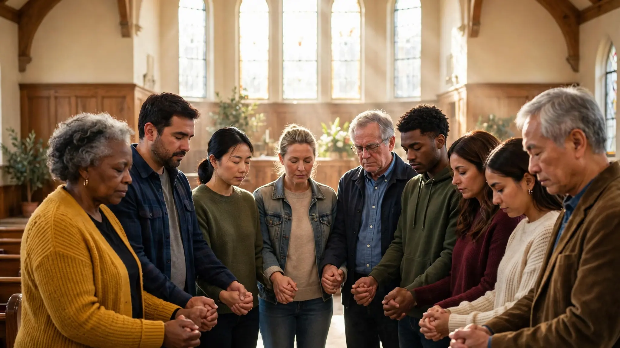 Catholic and evangelical church leaders gathered in prayer inside a church in the United States