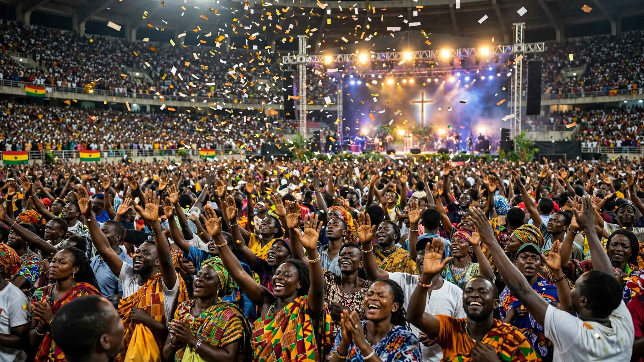 Thousands of delegates worshipping at the World Assemblies of God Congress in Accra, Ghana