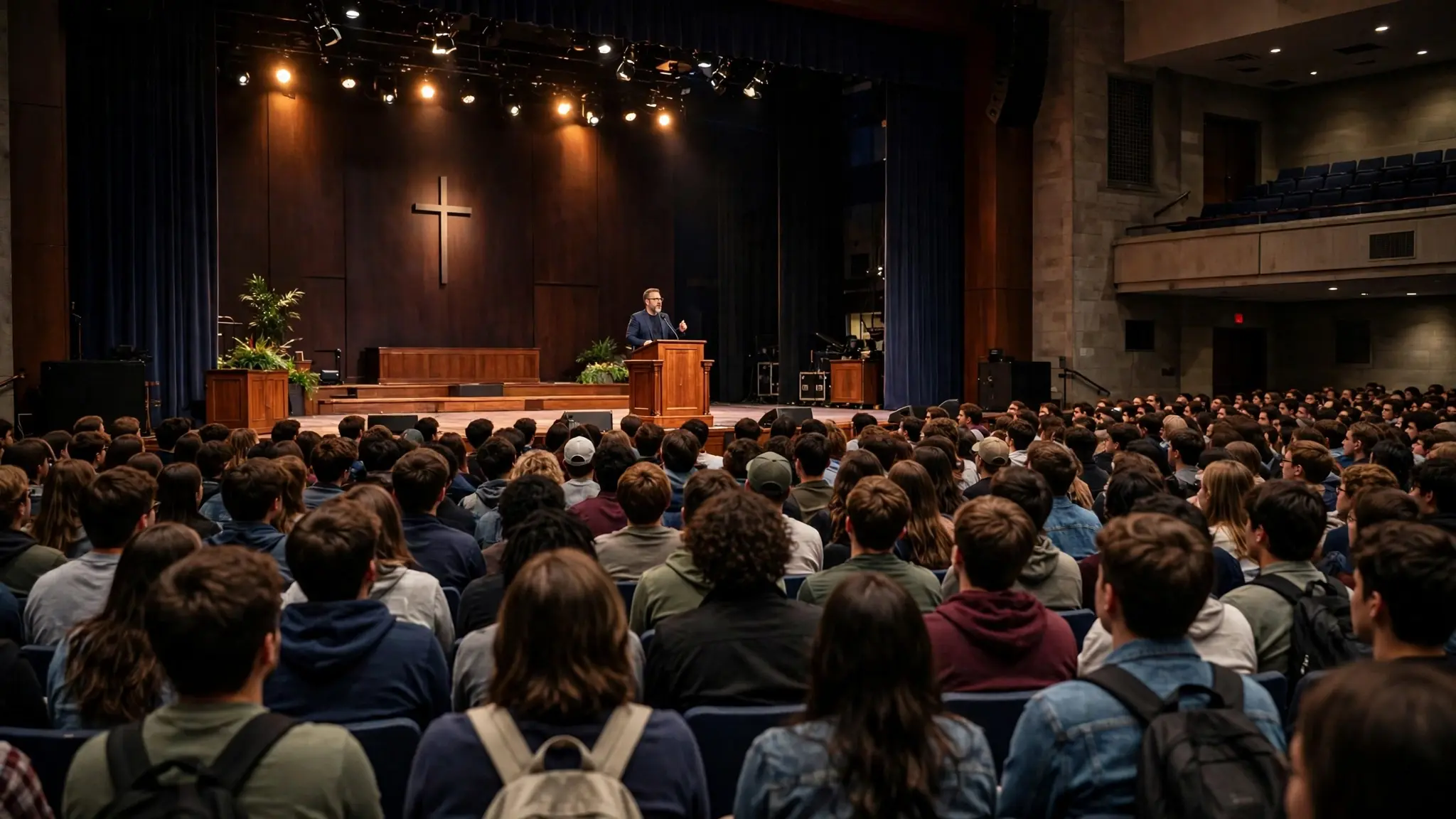 Erika Kirk speaking on stage at Liberty University in Lynchburg, Virginia