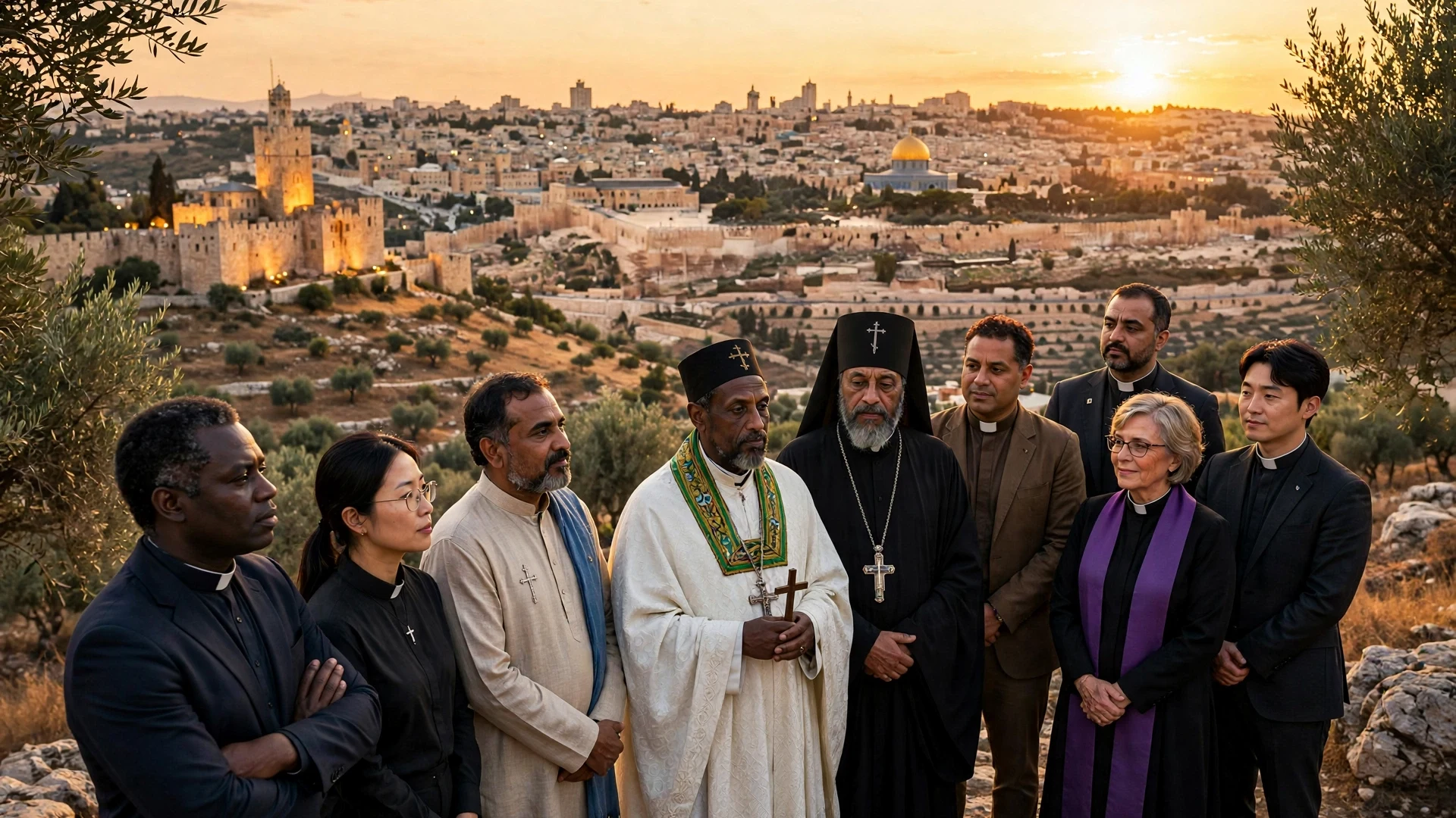 Christian leaders from 51 nations overlooking Jerusalem — Eagles Wings Israel delegation 2026