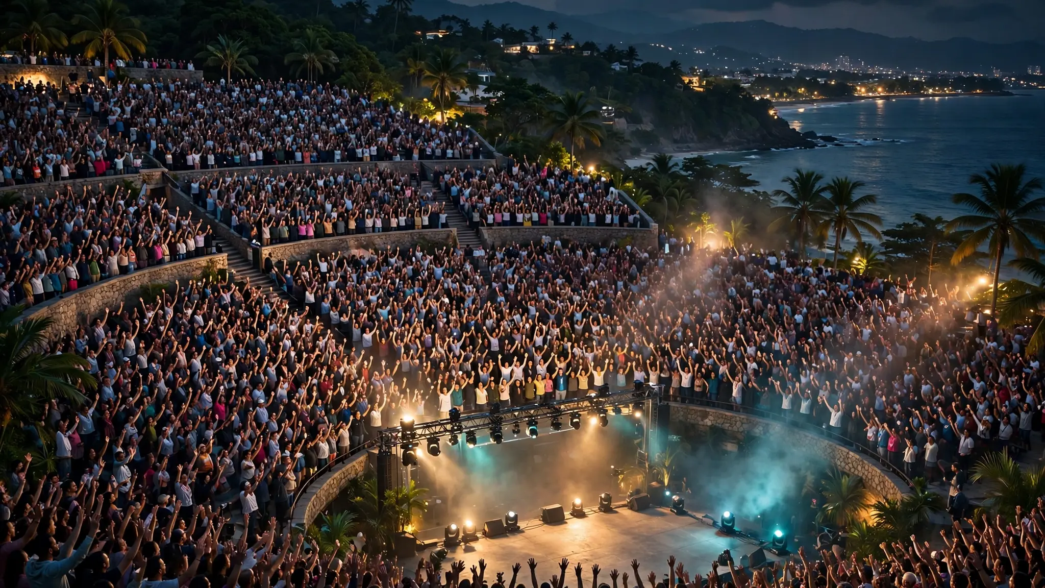 Más de 10 mil personas adorando con las manos en alto en el anfiteatro de Puerto Plata durante la cruzada de avivamiento